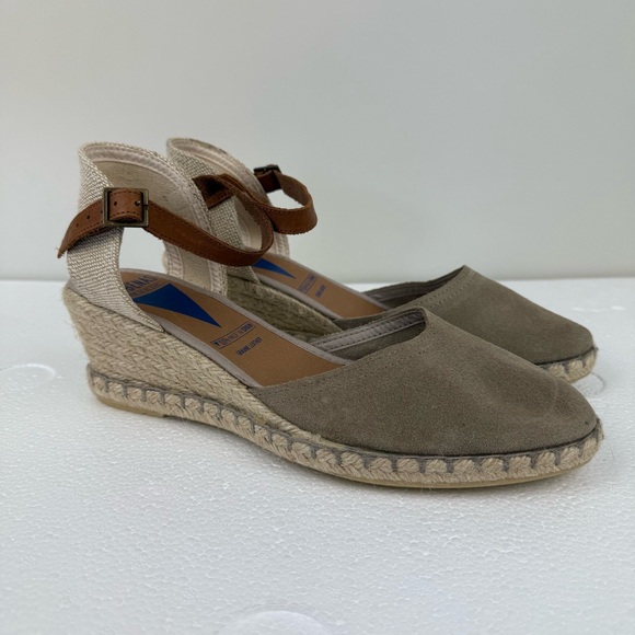 NEW Verbenas Made in Span Malena Stone Suede Espadrille Wedges Sz 40 - Picture 1 of 6